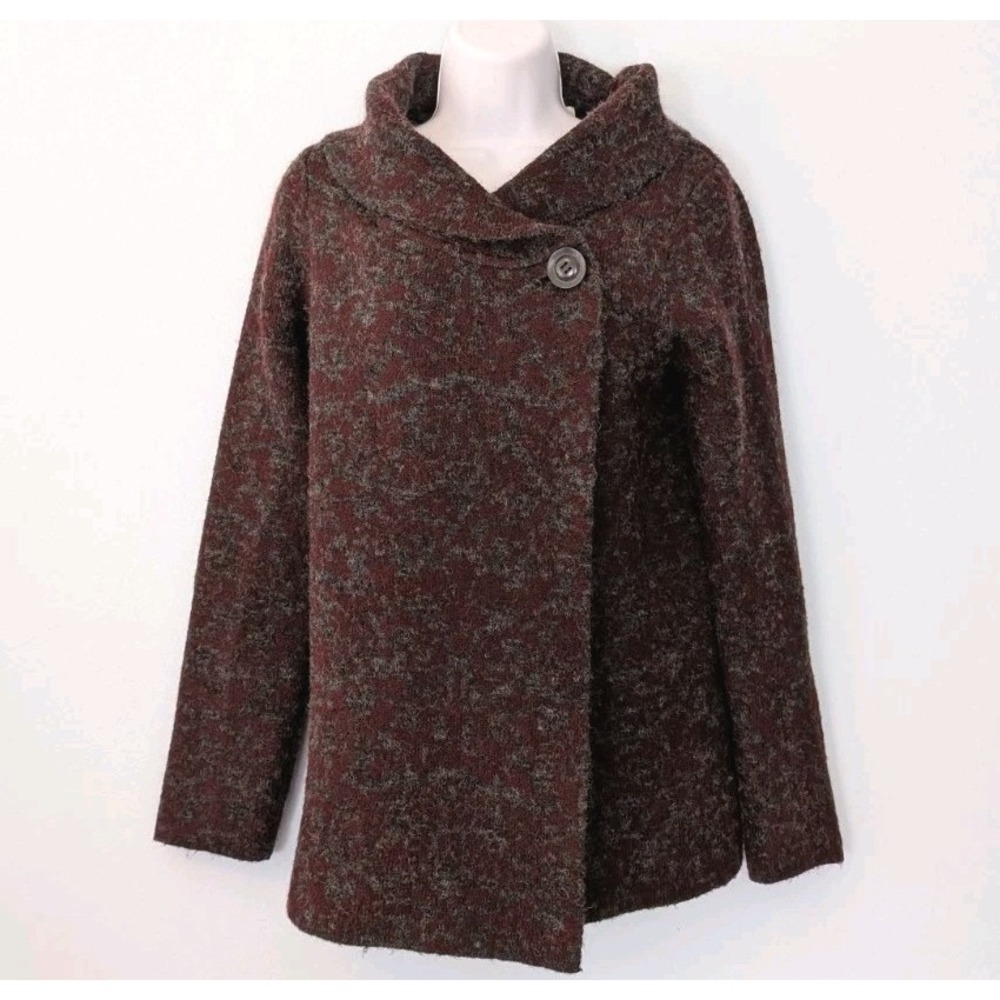 Ellen Tracy Wrap Front Cardigan Sweater Women's Medium Burgundy & Gray 23% Wool